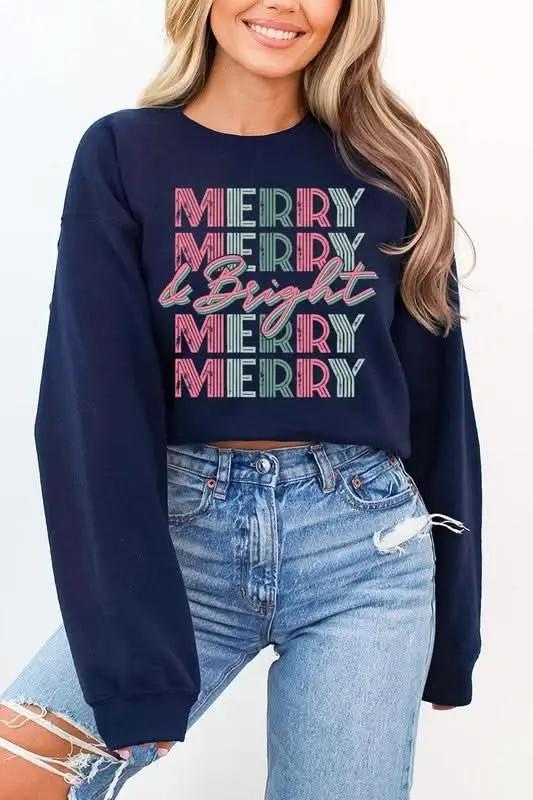 Retro Merry & Bright Graphic Fleece Sweatshirts - Love Salve